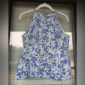 Vintage Lilly Pulitzer Purple and Green Floral Halter Neck Tank Top